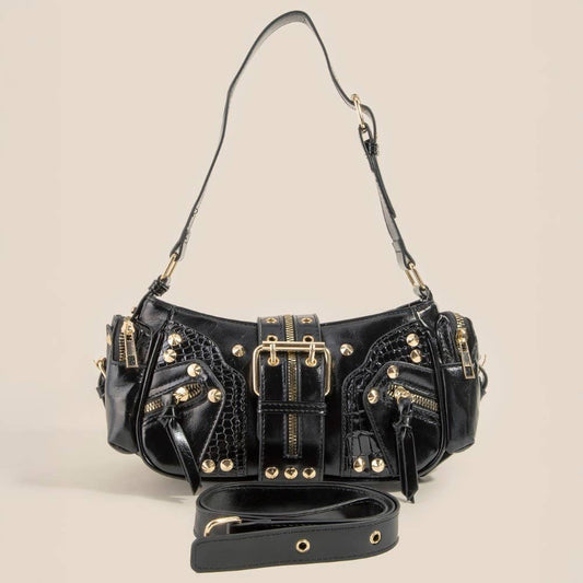 Rivet Detail Leather Shoulder Bag: GBK
