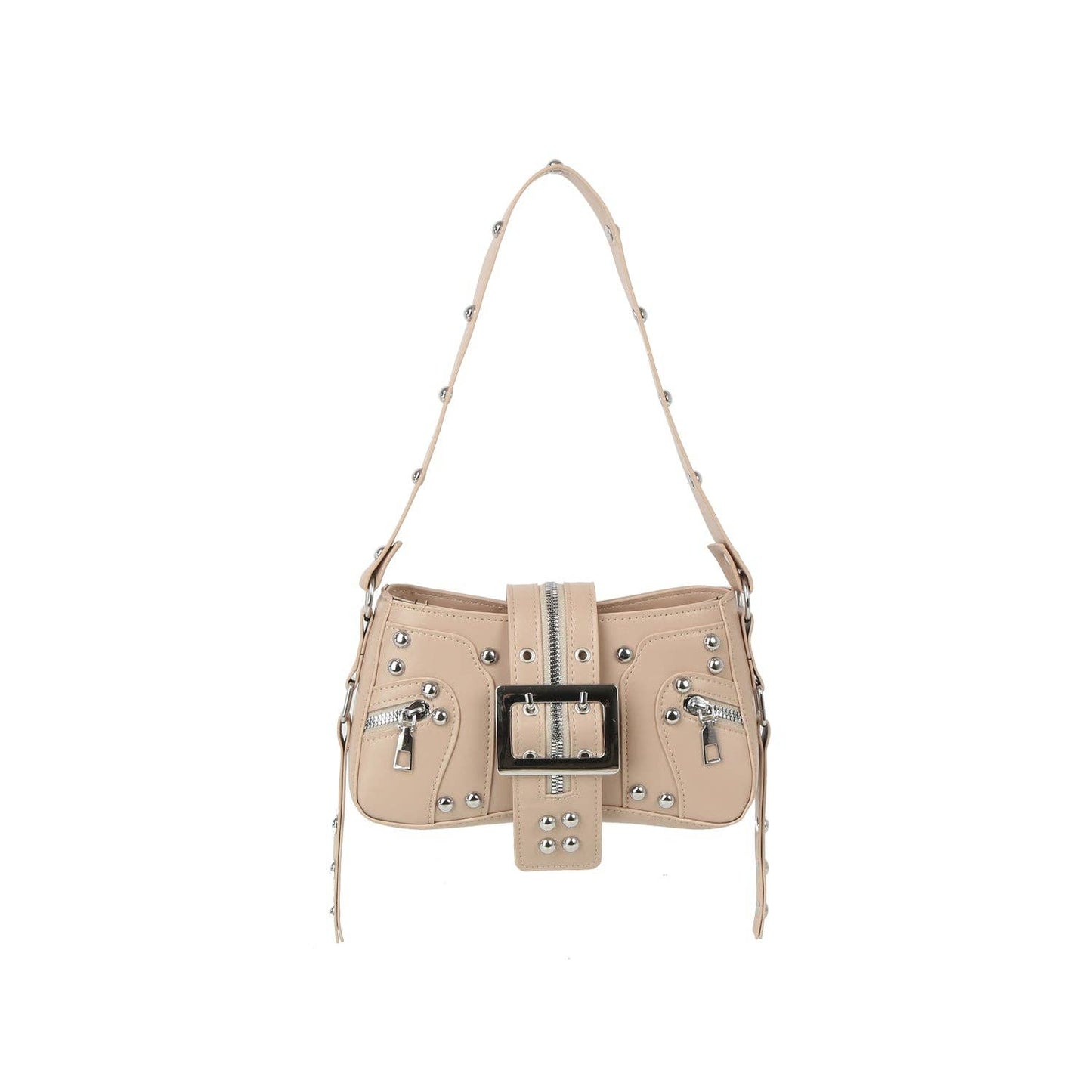 Studded Buckle Mini Shoulder Bag with Zip Pockets: Red