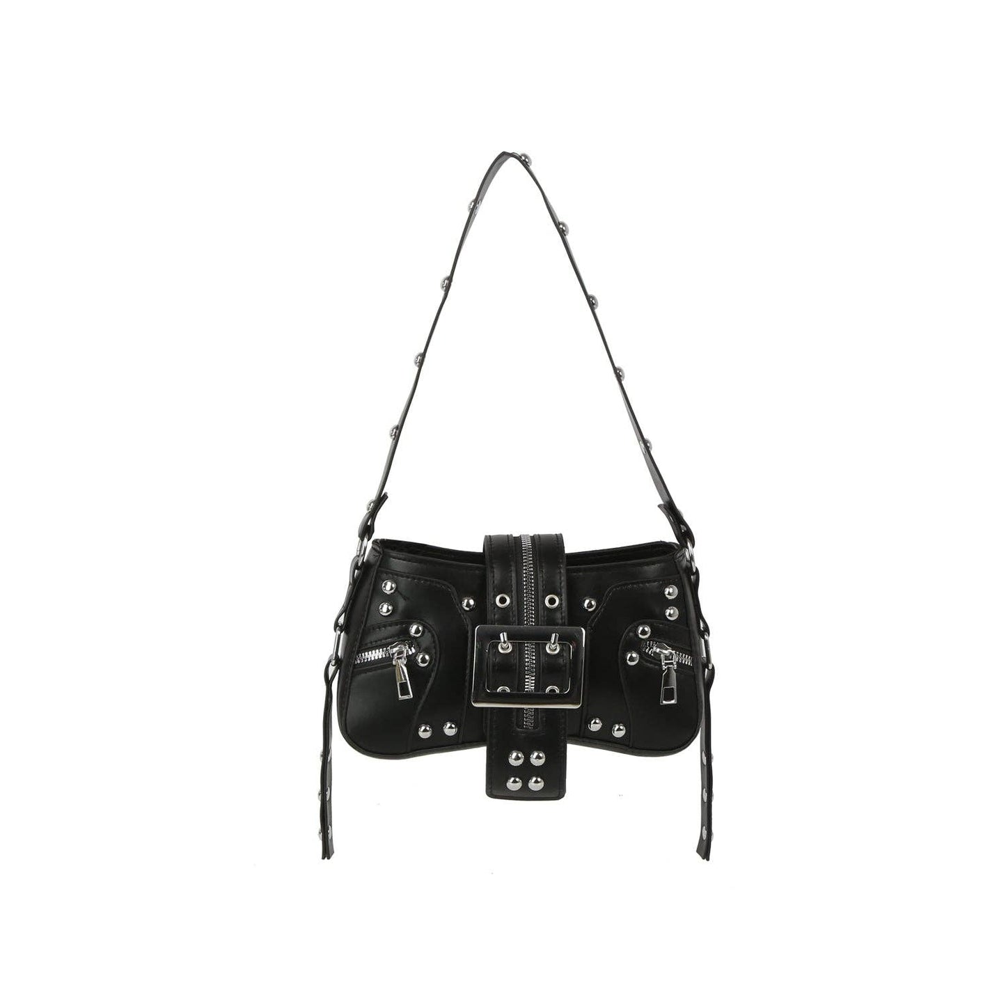 Studded Buckle Mini Shoulder Bag with Zip Pockets: Red