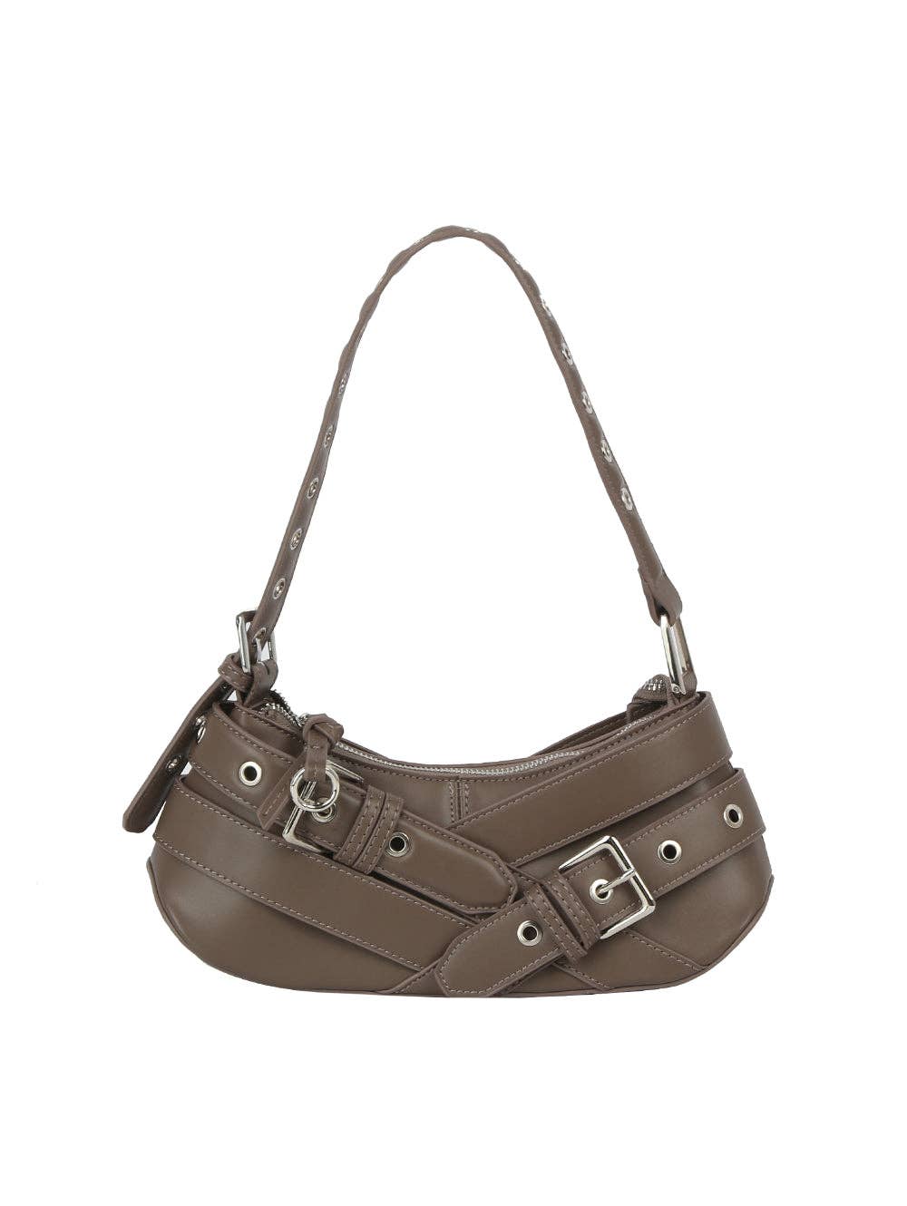 Buckle-Strap Mini Shoulder Bag: Wine