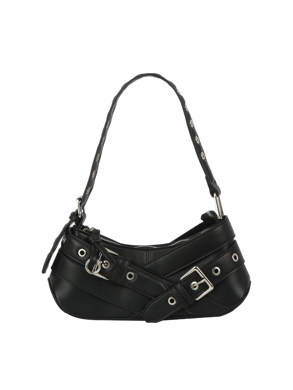 Buckle-Strap Mini Shoulder Bag: Wine