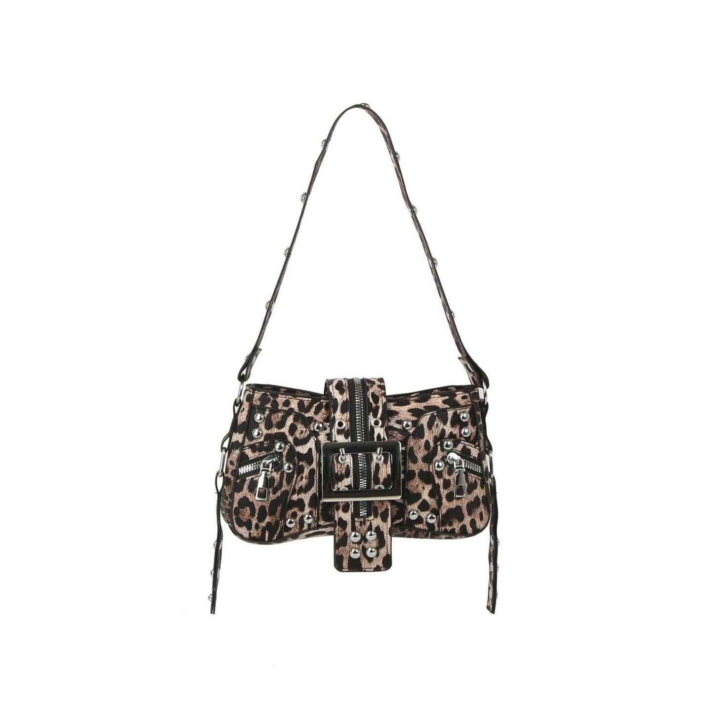 Studded Buckle Mini Shoulder Bag with Zip Pockets: Red