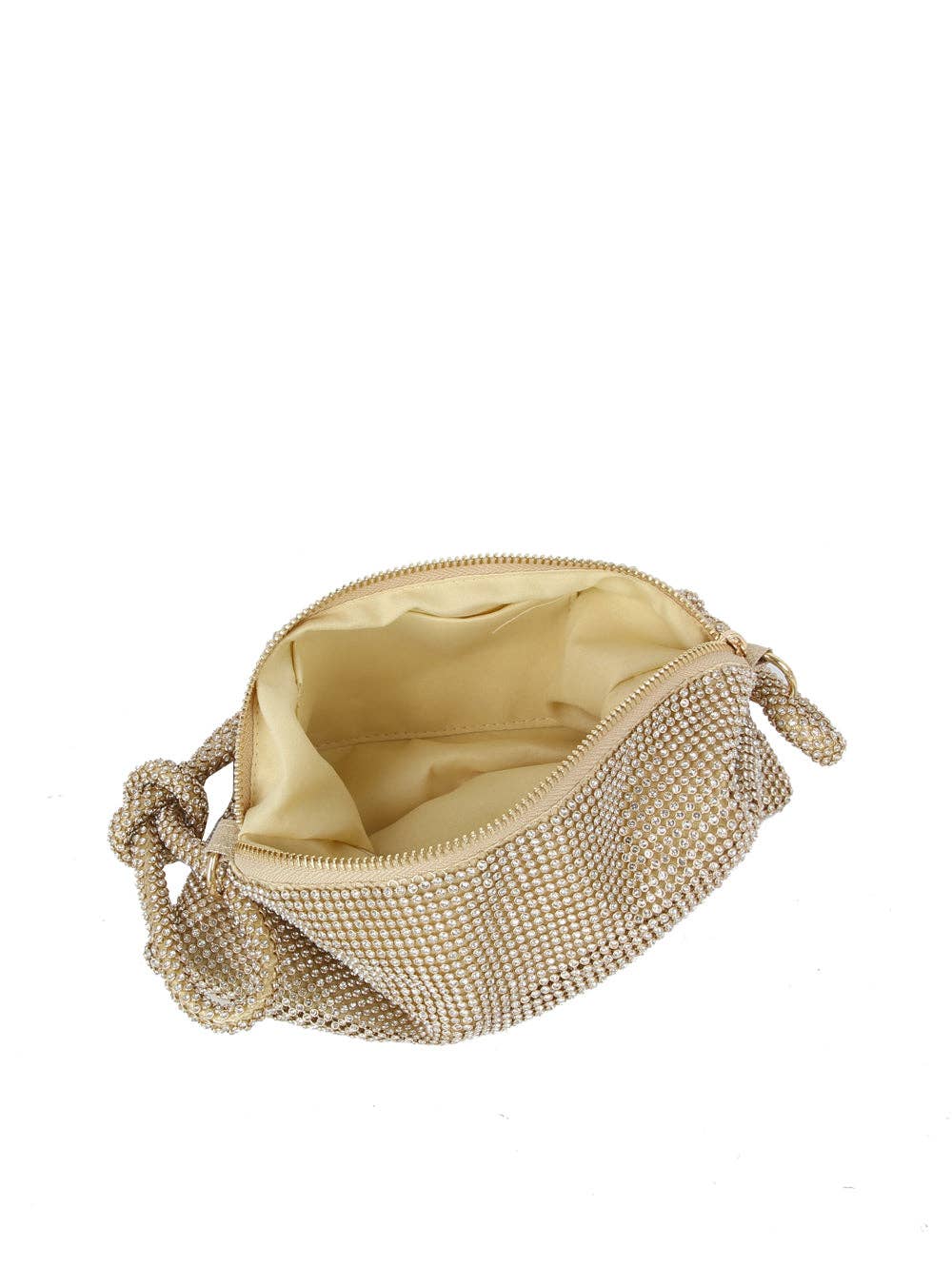 Rhinestone Mesh Knot Strap Shoulder Handbag: Gold
